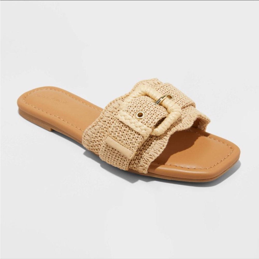 A New Day Beige Woven Slide Sandals